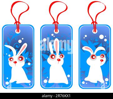 Three Easter price tags with rabbits isolated on a white background. Stock Vector