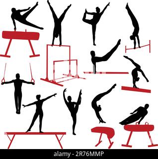 gymnastics silhouettes - vector Stock Vector