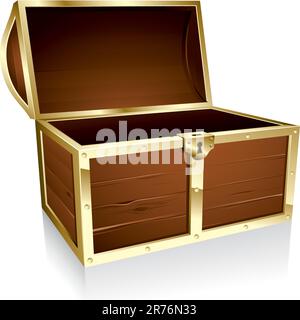 Illustration of a wooden treasure chest with nothing in it Stock Vector