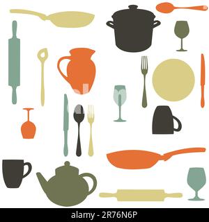 colorful kitchen pattern, vector illustration Stock Vector