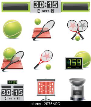 Set of the detailed tennis related icons Stock Vector