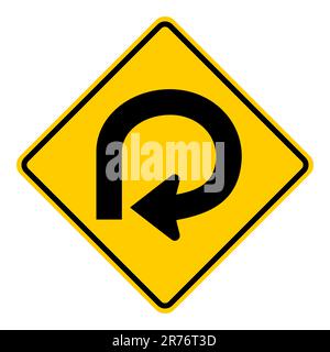 270 degree curve traffic sign isolated on white background Stock Vector