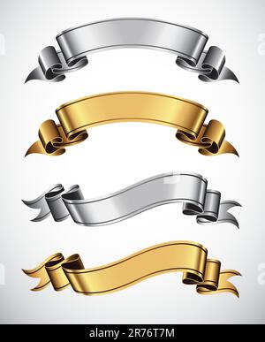 Set of gold and silver vector ribbons for your text Stock Vector