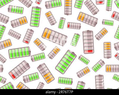 seamless pattern with batteries charged in different level on white background Stock Vector