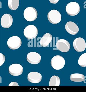 Abstract dark blue background with three dimensional white pills. Seamless pattern for your design. Vector illustration. Stock Vector