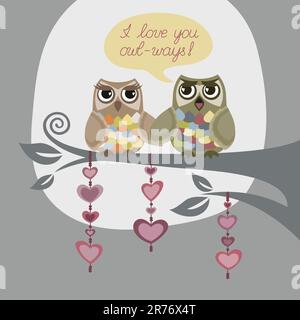 I love you always. Greeting card with two owls in love. This image is a vector illustration. Stock Vector