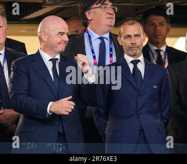 Istanbul, Turkey. 10th June, 2023. 10 Jun 2023 - Manchester City v Inter Milan - UEFA Champions League - Final - Ataturk Olympic Stadium.                                                                                             FIFA President Gianni Infantino (left) and UEFA President Aleksander Ceferin at the Champions League Final in Istanbul. Picture Credit: Mark Pain / Alamy Live News Stock Photo