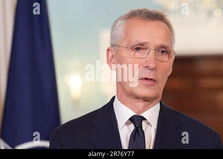 June 13, 2023, Washington, Distric of Columbia, USA: NATO Secretary General JENS STOLTENBERG speaks during a press conference today on June 13, 2023 at State Department headquarters in Washington DC, USA. (Credit Image: © Lenin Nolly/ZUMA Press Wire) EDITORIAL USAGE ONLY! Not for Commercial USAGE! Stock Photo