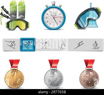 Set of the skiing sports related icons Stock Vector