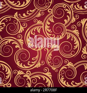 Seamless red & gold swirls wallpaper. This image is a vector illustration. Stock Vector