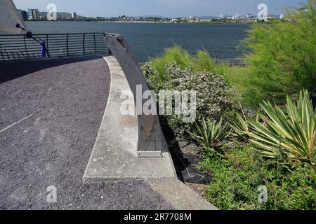 Fish artwork detail on railings, Cardiff Bay Barrage. . June 2023. Summer. cym Stock Photo - Alamy