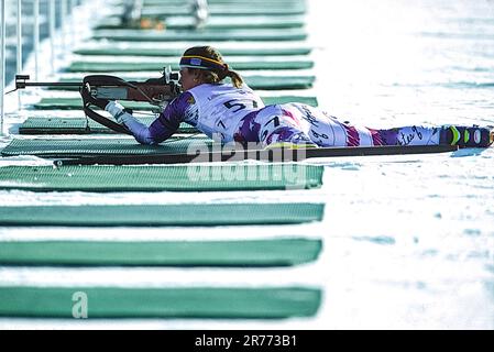 Beth Coats (USA) competing in the Women's biathlon 15 km individual ...