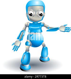 A cute blue robot character showing the viewer something with a hand gesture Stock Vector