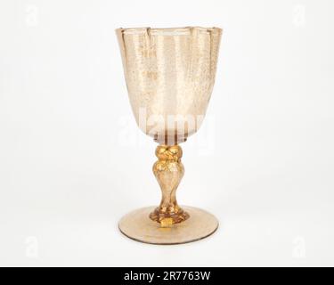 Antique 1900s Salviati Venetian gold leaf liqueur wine glass of quatrefoil form Stock Photo