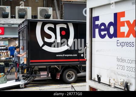 A worker of the American FedEx Express delivery seen getting