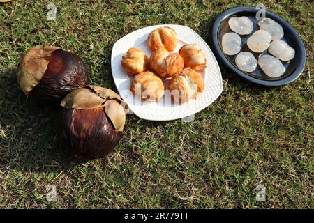 Whole Plamyra Iceapple with Peeled and unpeeled fruits Stock Photo