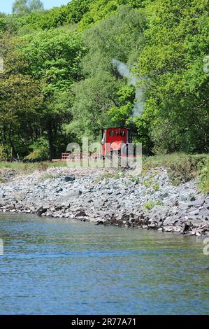 'Elidir' near Bedw Argoed with a short train of slate wagons. Llanberis Lake Railway. Stock Photo