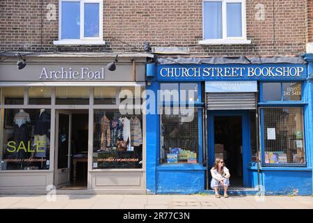 Trendy Stoke Newington Church Street with a villagey, community vibe, good city connections and in the London Borough of Hackney, UK Stock Photo