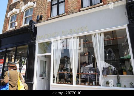 Clapton is being gentrified, as here on Chatsworth Road with a vibrant cafe & coffee culture, indie shops & a Sunday market, in east London, UK Stock Photo