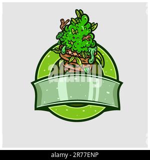 Cartoon Mascot of Weed Bud Ice Cream with Circle Blank Logo. Vector and Illustration. Stock Vector