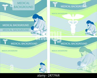 4 Medical backgrounds Pregnancy, childbirth, motherhood, care of the child. Maternity Woman Healthcare Stock Vector