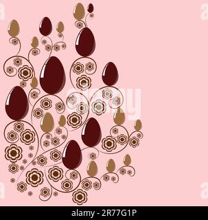 The background of chocolate eggs and flowers Stock Vector