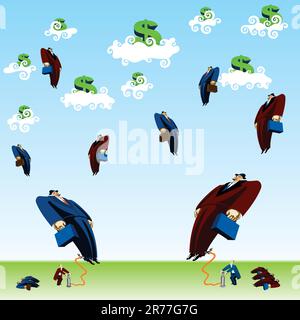 businessmen flying  try to catch the dollar Stock Vector