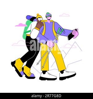 Conquering the peak isolated cartoon vector illustrations. Happy young couple taking selfie from the mountain peak, extreme sport, people lifestyle, mountaineering hobby vector cartoon. Stock Vector