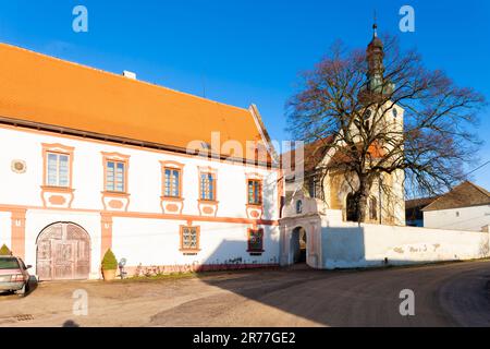 church of Saint  Sigismond and palace in Popice, Znojmo region, Czech Republic Stock Photo