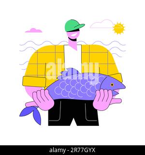 Vector Cartoon Illustration Of Man Or Fisherman Holding Big Or