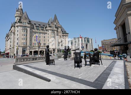 Women are Persons monument outside the senate of Canada and opposite the Fairmont Chateau Laurier hotel in Ottawa, Ontario, Canada on 27 May 2023 Stock Photo