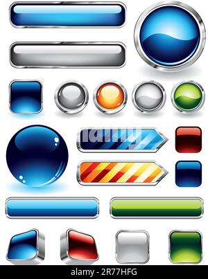 Large collections of glossy and metallic buttons for websites Stock Vector