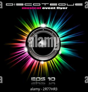 High Tech Futuristic Music Disco Background with glowing Rainbow lights Stock Vector