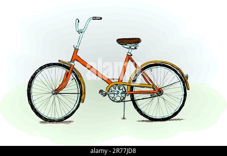 Old-fashioned red bicycle - rough color vector illustration Stock Vector