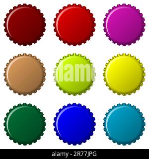 bottle caps in colors isolated on white background, abstract vector art illustration Stock Vector