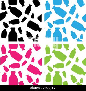 wanna milk, cow milk bottle  seamless animal patterns set design, background Stock Vector