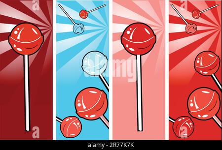 Pop Art comic style Banners set Lollipop Clipart Picture Stock Vector