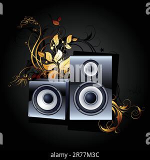 web icon speakers with floral elements, this illustration may be useful as designer work Stock Vector