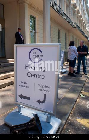 London, UK - 13 June 2023 - The sign outside the COVID 19 Inquiry on it's first day. Stock Photo