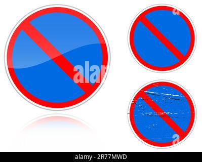 Set of variants a No parking - road sign isolated on white background. Group of as fish-eye, simple and grunge icons for your design. Vector illust... Stock Vector