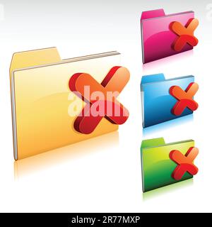 A colorful 3D folder no/denied icon set Stock Vector