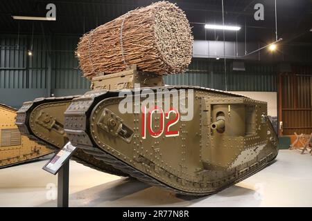 WW1 British Mark IV (Male), The Tank Museum, Bovington Camp, Dorchester, Dorset, England, Great Britain, United Kingdom, UK, Europe Stock Photo