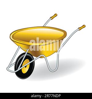 Yellow wheelbarrow / barrow, illustration. Building area. Stock Vector