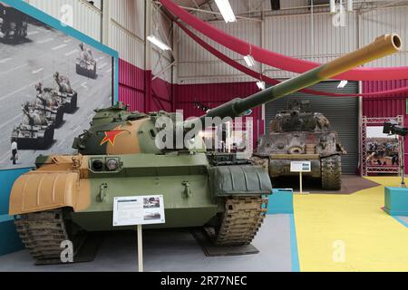 Post-war Chinese Type 59-II (WZ-120B) and M4A2(76) Sherman IIIAY, The Tank Museum, Bovington Camp, Dorchester, Dorset, England, UK, Europe Stock Photo