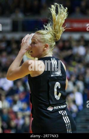 N’ew Zealand’s Laura Langman in action against England during a New World Netball Series match, Trusts Stadium, Auckland, New Zealand, Monday, October 03, 2011. Stock Photo