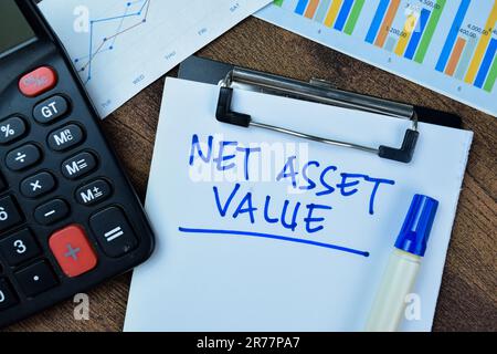 Concept of Net Asset Value write on paperwork isolated on Wooden Table. Stock Photo