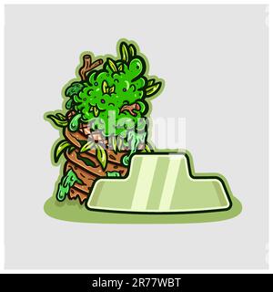 Cartoon Mascot of Half Weed Bud Ice Cream with Blank Sign. Vector and Illustration. Stock Vector