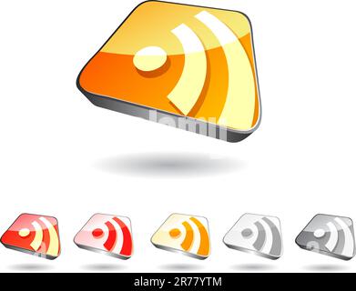 rss icon set in perspective view isolated on white background Stock Vector