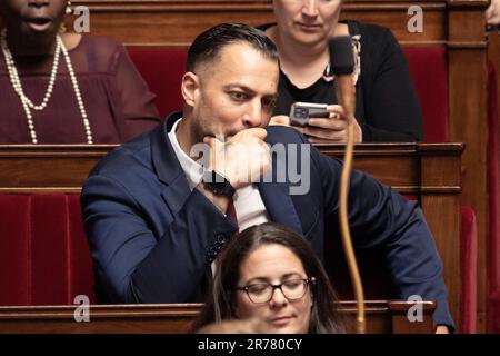 Paris, France. 13th June, 2023. Deputy, Sebastien Delogu attends a session of Questions to the Government at the French National Assembly, on June 13, 2023 in Paris, France. Photo by David Niviere/ABACAPRESS.COM Credit: Abaca Press/Alamy Live News Stock Photo