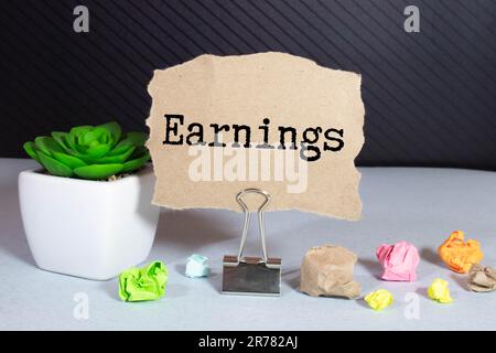 EARNINGS word made with building cubes, business concept Stock Photo